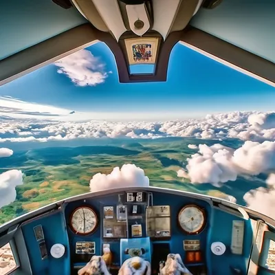 Самолет, Горы в облаках, синее небо…» — создано в Шедевруме