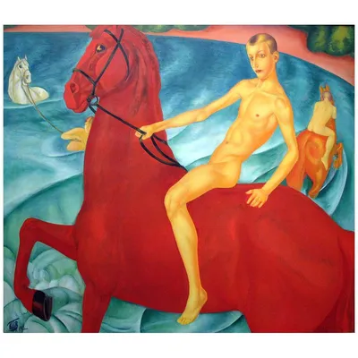 Репродукция картины \"Купание красного коня\". Картина маслом на холсте \"Купание  красного коня\"