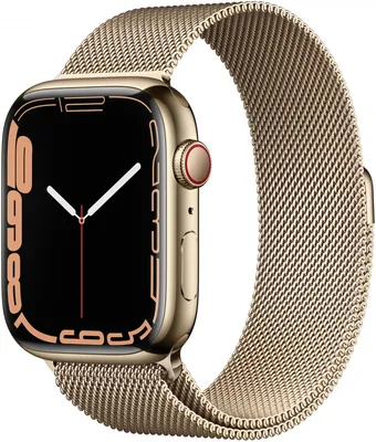 Часы Apple Watch Series 7 Cellular, 41 мм, корпус из нержавеющей стали  золотого цвета, миланский сетчатый браслет золотого цвета (MKJ03)  Екатеринбург - A66.ru