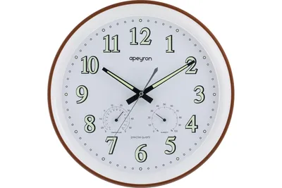 Круглые настенные часы Apeyron светящийся циферблат, термометр, гигрометр,  коричневый, пластик, диаметр 34.1 см PL2207-263-3 - выгодная цена, отзывы,  характеристики, фото - купить в Москве и РФ