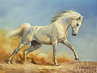 Картина Картина маслом \"Белая лошадь. Сила и грация\" 75x100 SK200106 купить  в Москве