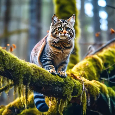 Кавказский лесной кот на ветке в …» — создано в Шедевруме