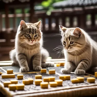 Китайские коты играют в го …» — создано в Шедевруме
