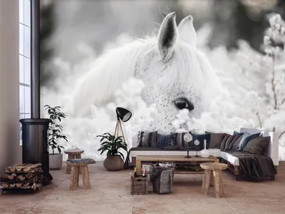 Забавные животные фото обои 368 x 280 см Белая лошадь в цветах  (13598P10)+клей (ID#1400016413), цена: 1610 ₴, купить на Prom.ua