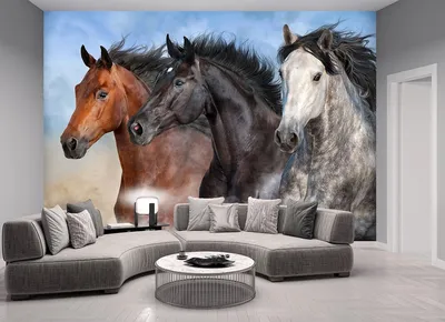 Животные 3D фото обои 368x254 см Лошади - Скачущие дикие кони  (14137P8)+клей купить по цене 1200,00 грн