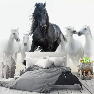 Пользовательские 3D фотообои черно-белая лошадь художественная настенная  живопись Гостиная Спальня Кабинет домашний декор Papel де Parede Tapety |  AliExpress