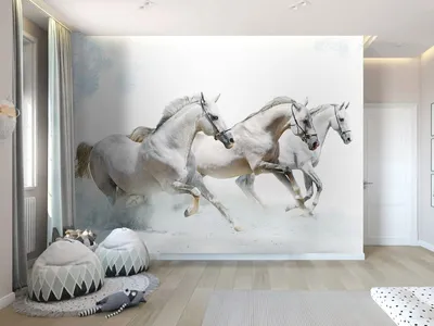 Фотообои Три белых коня на стену. Купить фотообои Три белых коня в  интернет-магазине WallArt