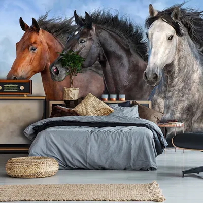 Животные 3D фото обои 368x254 см Лошади - Скачущие дикие кони  (14137P8)+клей купить по цене 1200,00 грн