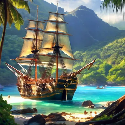 Корабль Баунти в бухте острова …» — создано в Шедевруме