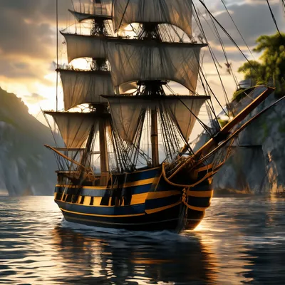 Корабль Баунти в бухте острова …» — создано в Шедевруме