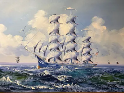 Картина Парусный корабль в океане. Размеры: 100x80, Цена: 60000 рублей  Художник Тарасова Анна