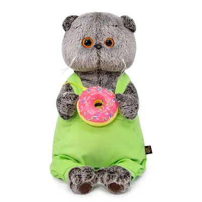 Купить Мягкая игрушка Буди Баса Budi Basa Кот Басик с пончиком, 19 см,  Ks19-174 светло-серый