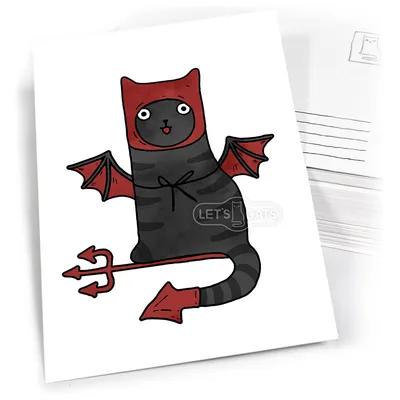 Кот в костюме демона – почтовая открытка