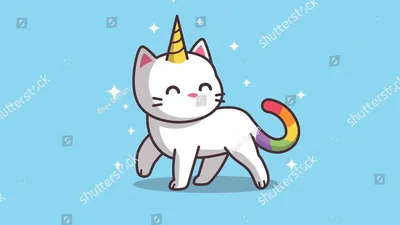 изолированный волшебный кот-единорог в стиле радуги. Иллюстрация вектора -  иллюстрации насчитывающей красивейшее, девушка: 216731041
