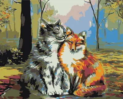 Картина по номерам ЖПН на холсте с подрамником \"Животные: кошка и лиса в  лесу\" Раскраска 40х50 см - купить с доставкой по выгодным ценам в  интернет-магазине OZON (164018093)