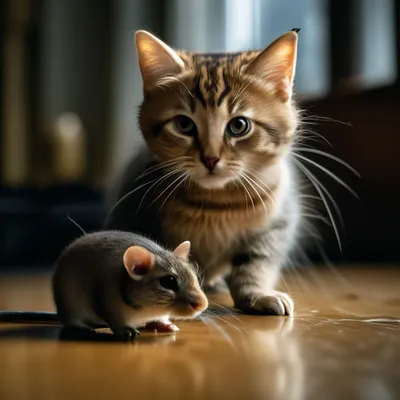 Кот+мышь, профессиональное фото» — создано в Шедевруме
