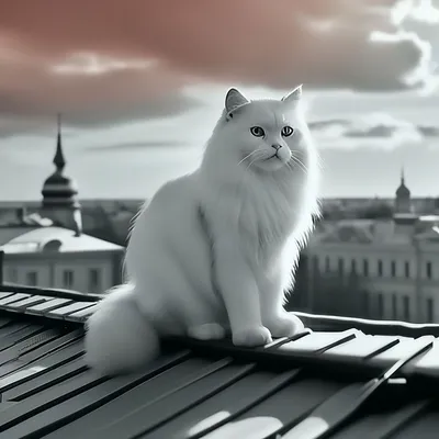 Лохматый белый кот на крыше. Санкт…» — создано в Шедевруме