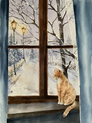 Иллюстрация Кот на окне в стиле 2d | Illustrators.ru