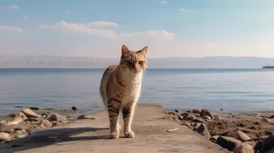 Кот на пляже | Премиум Фото
