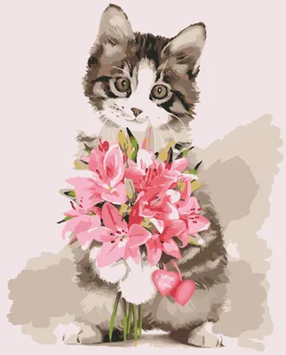 Котик с букетом цветов - 68 фото