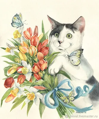 милый серый кот с букетом цветов. мультипликационный персонаж с венком на  голове показывает большой палец вверх. прелестные домашн Иллюстрация  вектора - иллюстрации насчитывающей цветки, взволнованность: 222539377