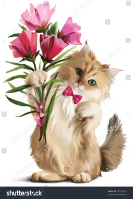 рыжий кот с цветами , наблюдает, изучает цветы и бусинами, Stock Photo |  Adobe Stock