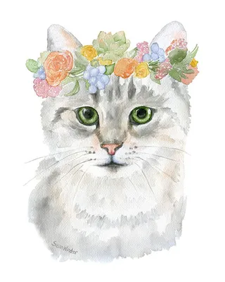 Смешной кот с цветами - 76 фото