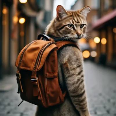 Кот 2-х лет с рюкзаком в руке …» — создано в Шедевруме