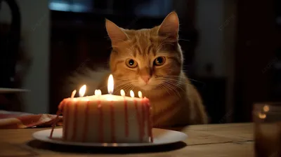 Поздравление с днем рождения, открытка, кот с тортом Stock Vector | Adobe  Stock