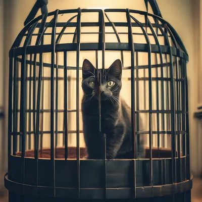 Кот в клетке с желтой биркой | Премиум Фото