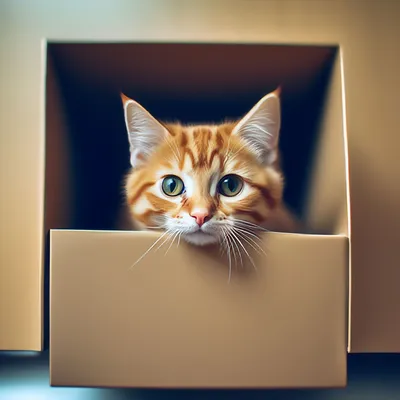 Кот в коробке с мячем в космосе …» — создано в Шедевруме