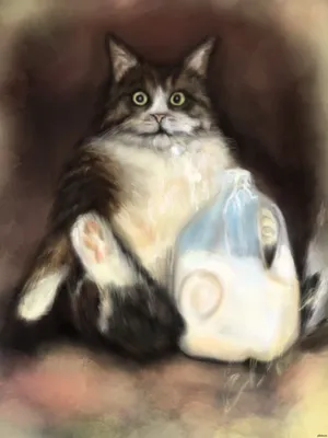 Кот с молоком | Пикабу