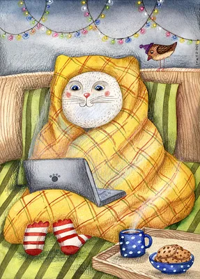 Иллюстрация Кот в желтом одеяле в стиле графика | Illustrators.ru