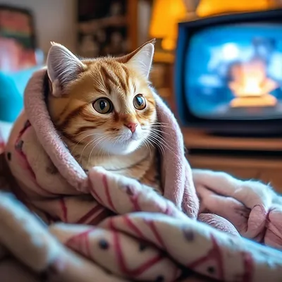 Милый кот отдыхает на одеяле в помещении :: Стоковая фотография ::  Pixel-Shot Studio