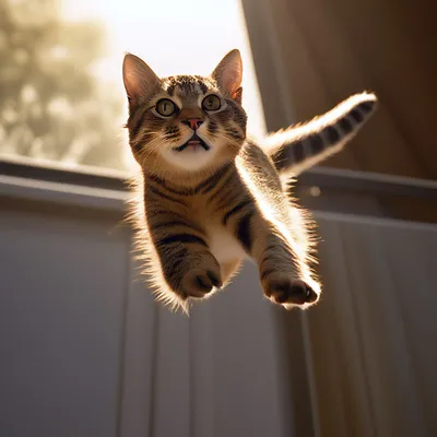 Кот в прыжке ,реалистично, освещение…» — создано в Шедевруме
