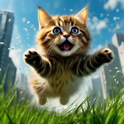 Красивый кот в прыжке на забор» — создано в Шедевруме