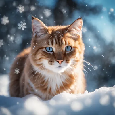 Рыжий кот в снегу | Пикабу