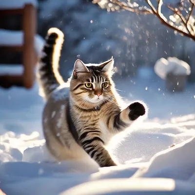 Кот впервые в жизни вышел прогуляться на снегу и растерялся – смешное видео