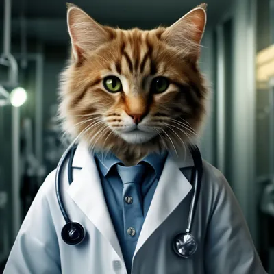 Мир кошек...В больнице, кот-врач, …» — создано в Шедевруме
