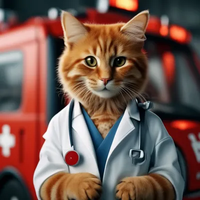 Рыжий кот врач с фонендоскопом на …» — создано в Шедевруме