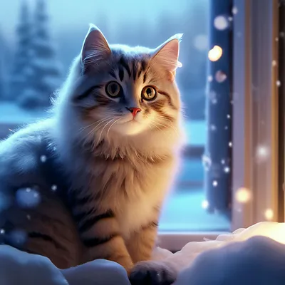 Милый красивый кот зимой реалистично» — создано в Шедевруме