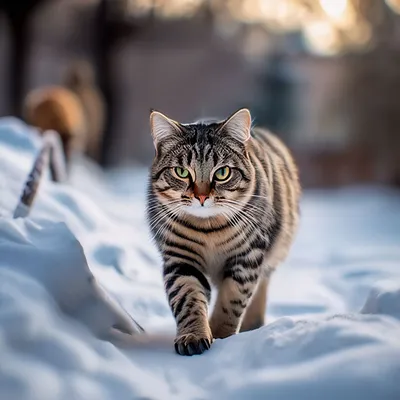 Полосатый кот гуляет на улице зимой…» — создано в Шедевруме