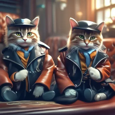 Коты хулиганы сидят на корточках в…» — создано в Шедевруме