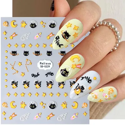 5D мультфильм милый кот ногтей детские наклейки каваи красочные животные  серии Звезда Луна новый дизайн ногтей тату Дизайн Маникюр Наклейка |  AliExpress