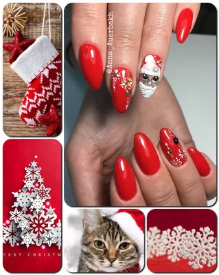 Красный маникюр , кот на ногтях, новогодний маникюр | Nails