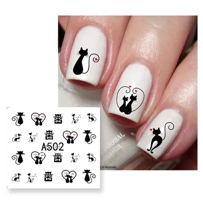 12 шт., наклейки для ногтей в виде черного кота | AliExpress