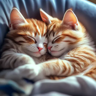 Милые котики в спят в обнимку, …» — создано в Шедевруме