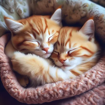 Милые котики спят в обнимку» — создано в Шедевруме