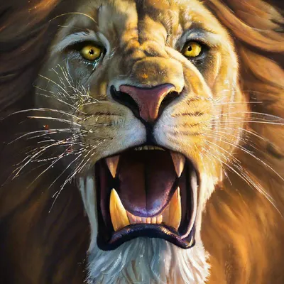 Красивый лев с оскалом крупным …» — создано в Шедевруме