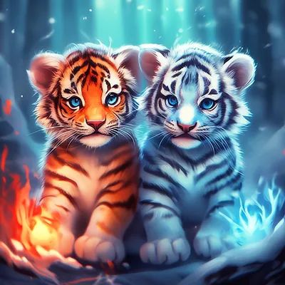 Очень милые тигрята огненный и …» — создано в Шедевруме